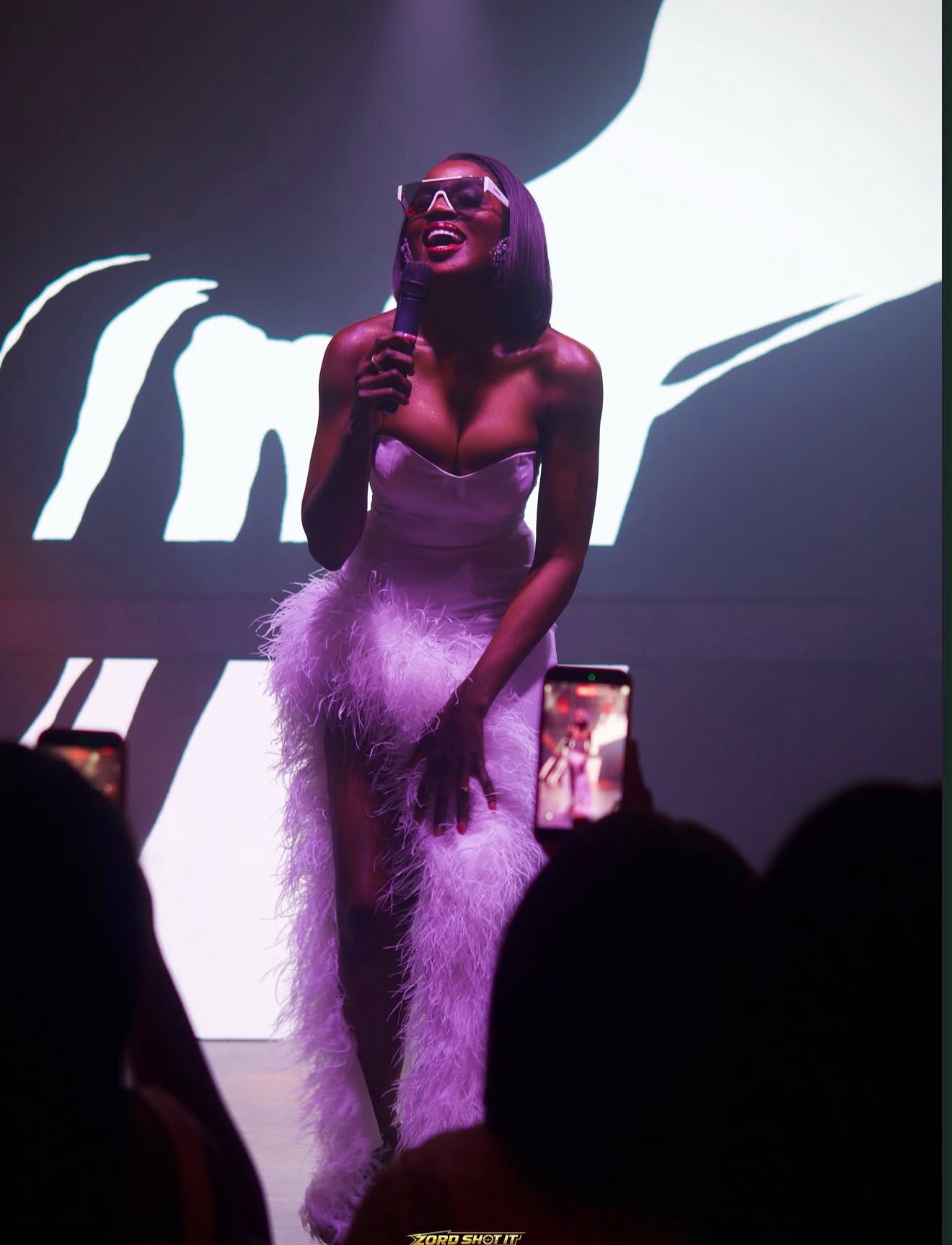 Female artist performing before a live audience