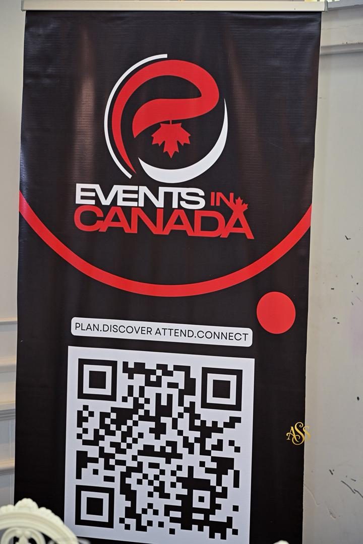 Events in Canada roll-up banner with QR code at an event venue